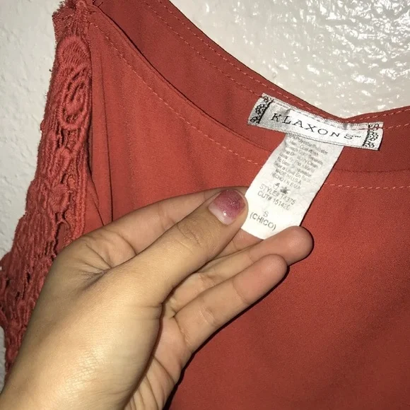 EUC Orange Asymmetrical Embellished 3/4 Sleeve Blouse - Picture 3 of 3